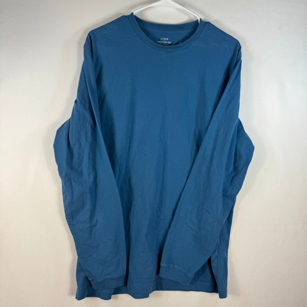 J.Crew Heritage Tee Mens Large Blue Long Sleeve Relaxed Fit Cotton T-Shirt